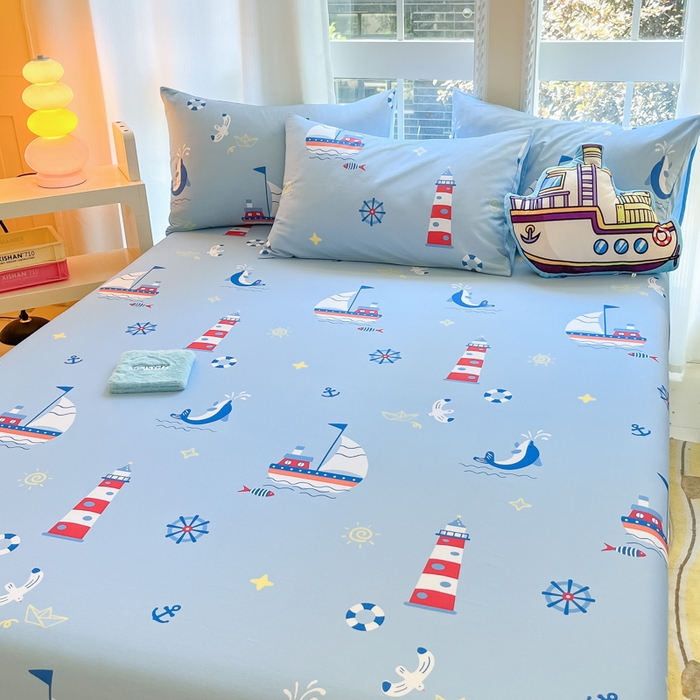 91家纺网 家纺一手货源 找家纺 博雅 2024新款全棉宇航员印花单床笠单被套 扬帆起航