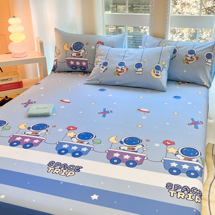 91家纺网 家纺一手货源 找家纺 博雅 2024新款全棉宇航员印花单床笠单被套 宇航员