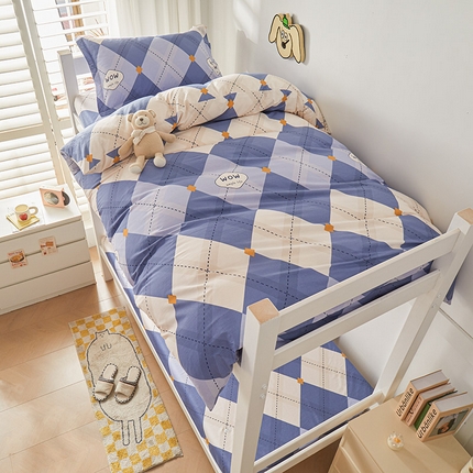 名优家纺 2024新款全棉三件套学生宿舍上下铺套件 意林蓝色