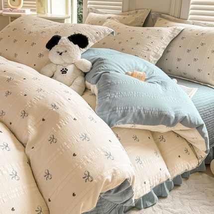 91家纺网 家纺一手货源 找家纺 （总）富之航家纺 2024爆款提花四件套云彩棉提花床盖四件套