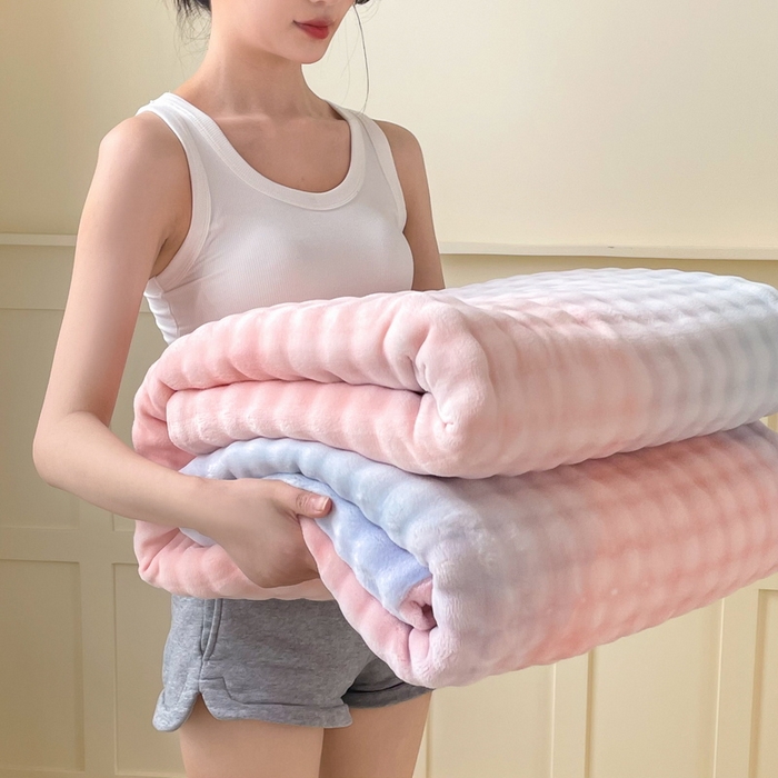 91家纺网 家纺一手货源 找家纺 言熙居家纺 2024新款AB版多功能盖毯被套 泡芙-粉蓝