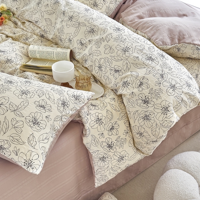 91家纺网 家纺一手货源 找家纺 富之航 2024新款云纱棉四件套现货供应 花漾