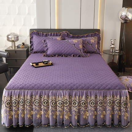 91家纺网 家纺一手货源 找家纺 （总）罗艺轩 2024新款色织蕾丝夹棉床裙三件套-皇家贵族