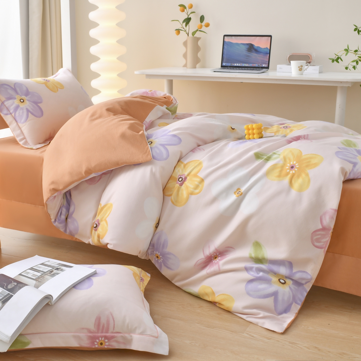 91家纺网 家纺一手货源 找家纺 优尚 2025全棉纯棉磨毛喷气印花学生三件套 花语甜心-粉