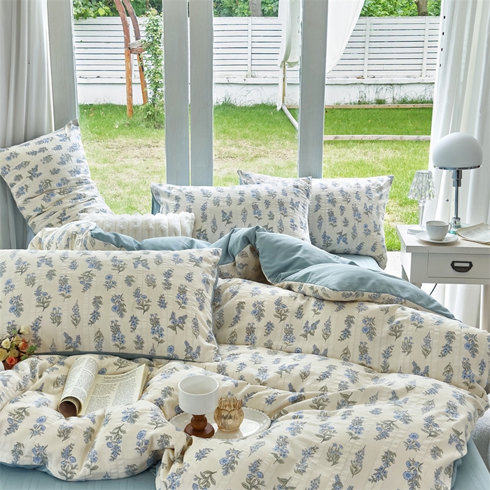 91家纺网 家纺一手货源 找家纺 富之航 2024新款云纱棉四件套现货供应 萱草