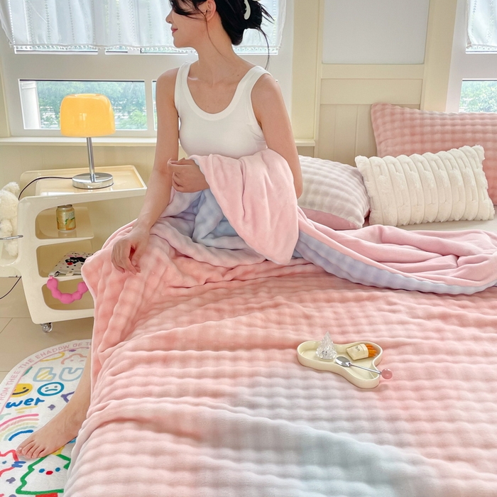 91家纺网 家纺一手货源 找家纺 言熙居家纺 2024新款AB版多功能盖毯被套 泡芙-粉蓝