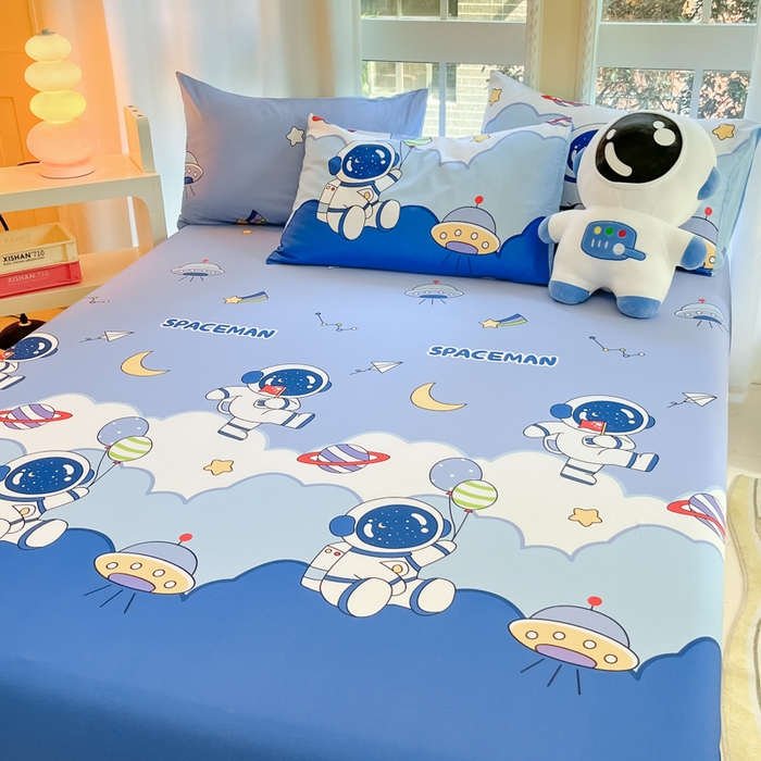 91家纺网 家纺一手货源 找家纺 博雅 2024新款全棉宇航员印花单床笠单被套 太空漫步