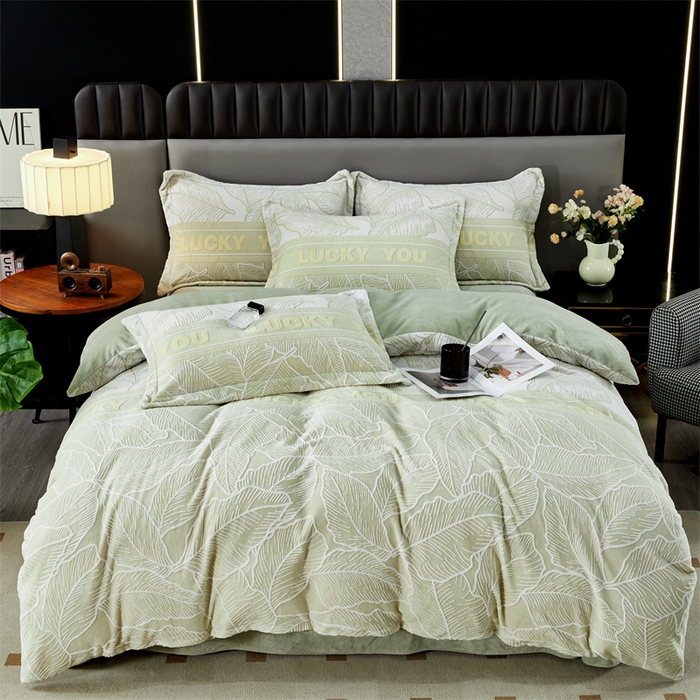 91家纺网 家纺一手货源 找家纺 2024新款A类8斤雕花绒牛奶绒四件套 叶霖-绿