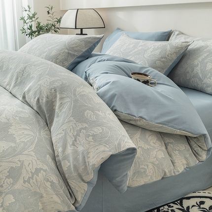 91家纺网 家纺一手货源 找家纺 倾慕家纺 2024新款A类提花全棉3D立体简约纯棉单枕套被套套件系列-单被套 蓝色爱恋