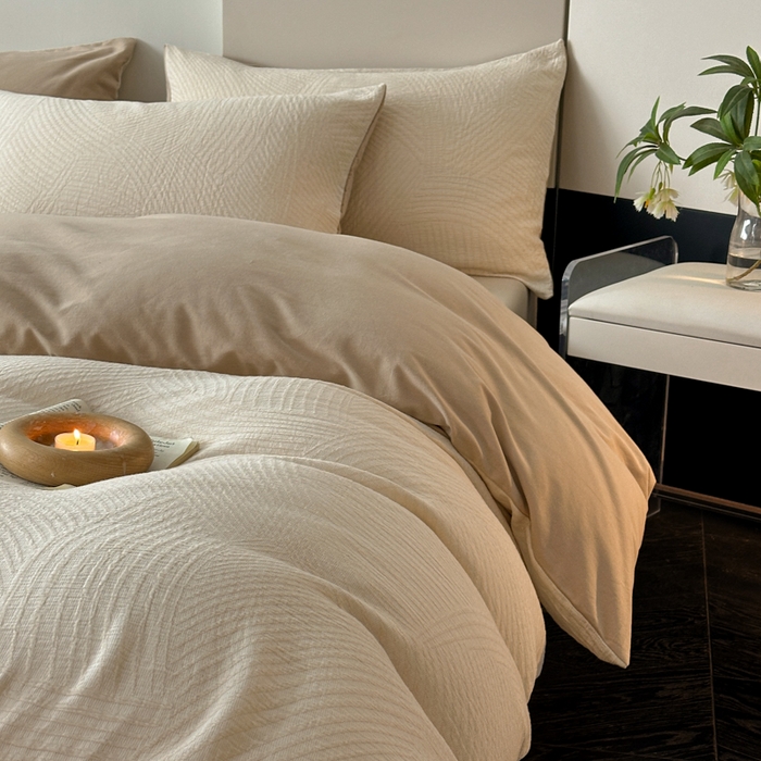 91家纺网 家纺一手货源 找家纺 博雅 2024新款全棉提花三层纱磨毛四件套（上图送2000元货款） 西西里（米）