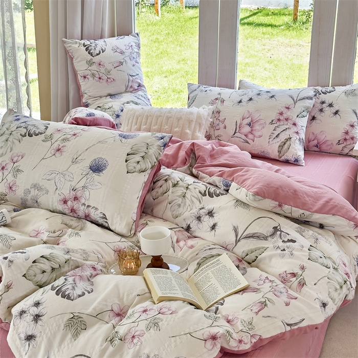 91家纺网 家纺一手货源 找家纺 富之航 2024新款云纱棉四件套现货供应 江南