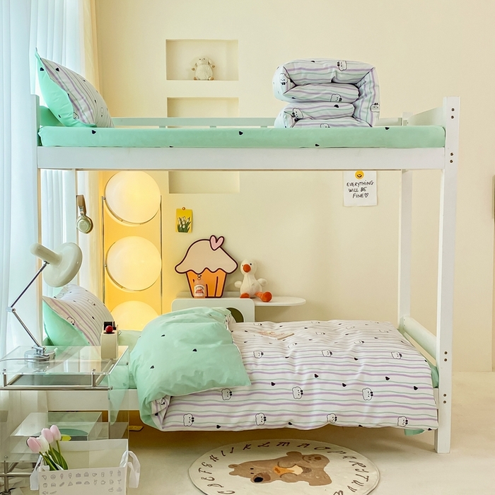 91家纺网 家纺一手货源 找家纺 卡迪亚家纺 2024新款全棉学生三件套 爱心熊