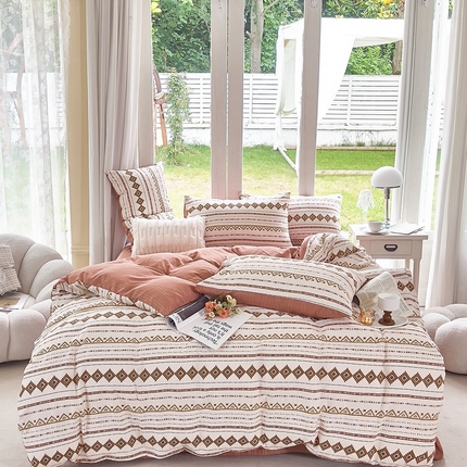 富之航 2024新款云纱棉四件套现货供应 几何梦境