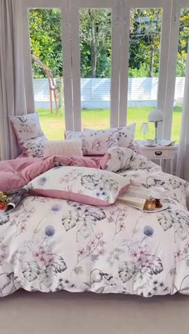 91家纺网 家纺一手货源 找家纺 富之航 2024新款云纱棉四件套现货供应 江南