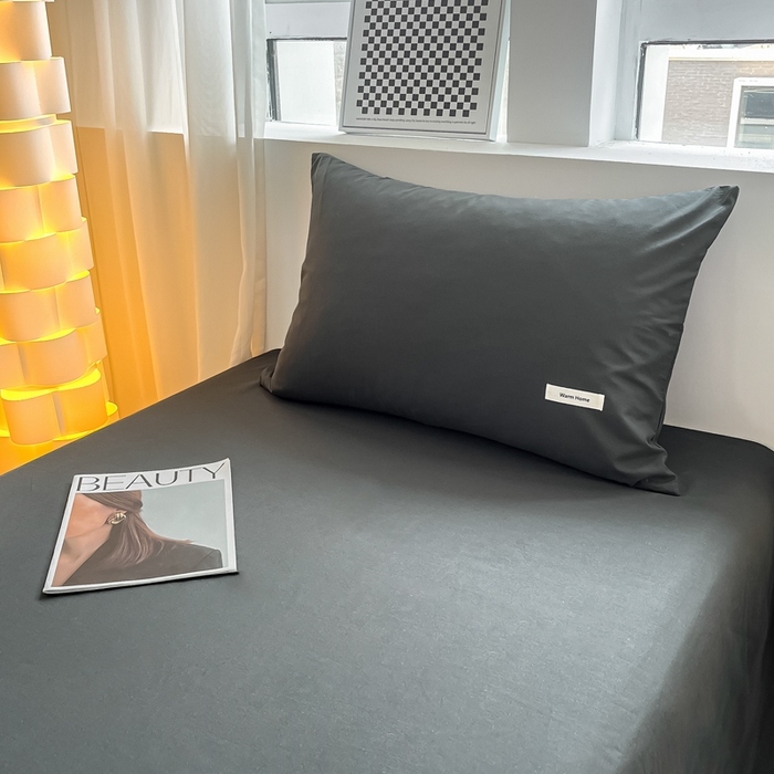 91家纺网 家纺一手货源 找家纺 蓝邻家纺 2024新款纯色水洗棉贴标四件套 高级灰