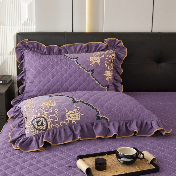 91家纺网 家纺一手货源 找家纺 罗艺轩 2024新款色织蕾丝夹棉床裙款四件套-皇家贵族 皇家贵族-魅力紫