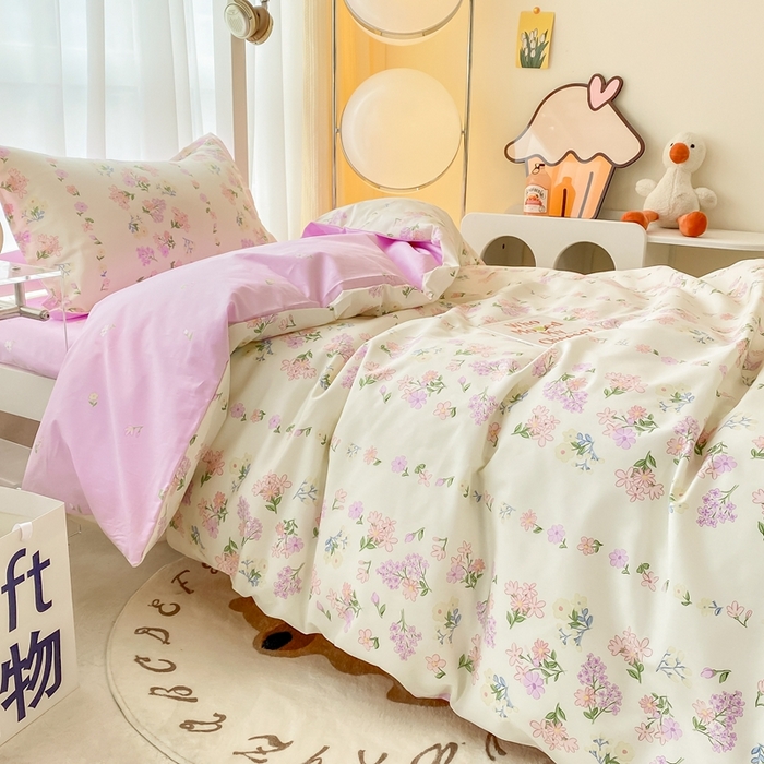 91家纺网 家纺一手货源 找家纺 卡迪亚家纺 2024新款全棉学生三件套 花香