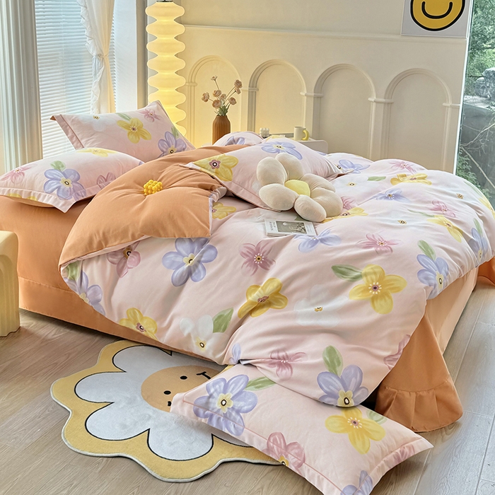 91家纺网 家纺一手货源 找家纺 优尚家纺 2025新款全棉纯棉磨毛单品被套四季款 花语甜心-粉