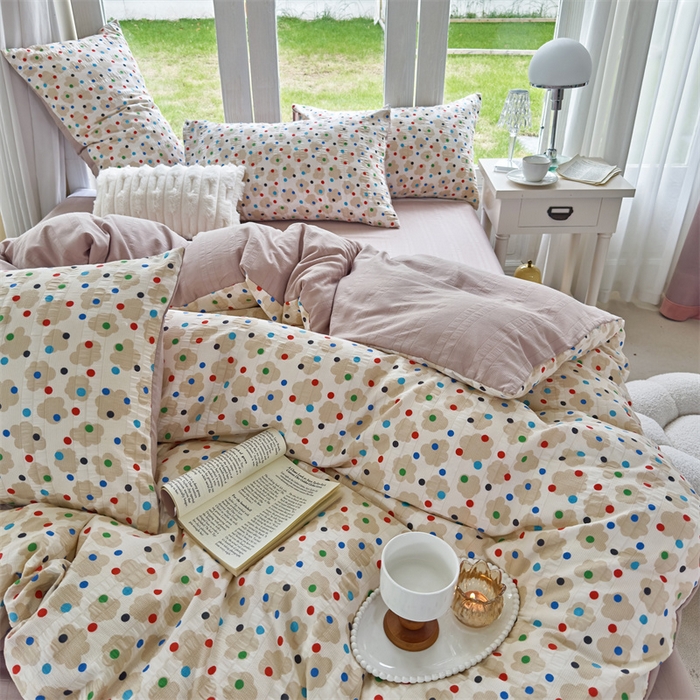 91家纺网 家纺一手货源 找家纺 富之航 2024新款云纱棉四件套现货供应 满天星