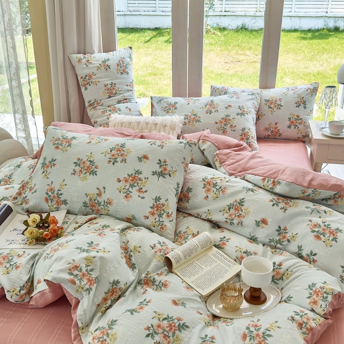 91家纺网 家纺一手货源 找家纺 富之航 2024新款云纱棉四件套现货供应 静好