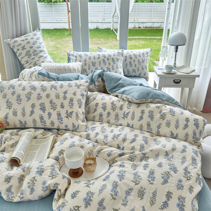 91家纺网 家纺一手货源 找家纺 富之航 2024新款云纱棉四件套现货供应 萱草