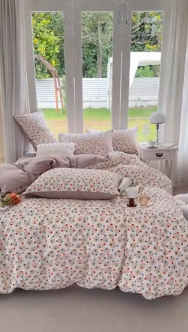 91家纺网 家纺一手货源 找家纺 富之航 2024新款云纱棉四件套现货供应 满天星