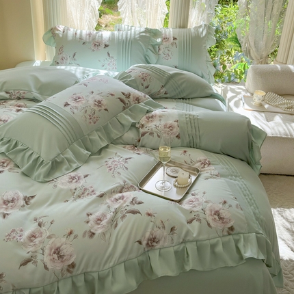 91家纺网 家纺一手货源 找家纺 （总）豪美鑫 2025新款柔肤棉印花花边四件套-初恋