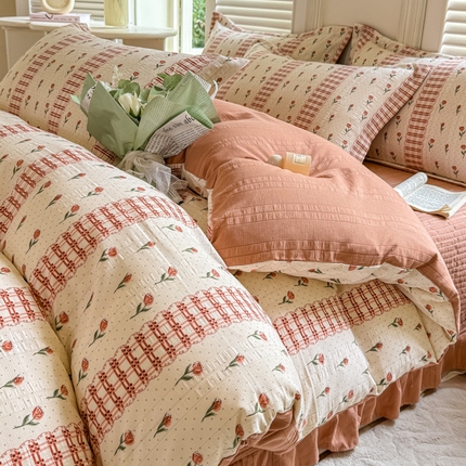 富之航家纺 2024爆款提花四件套云彩棉提花床盖四件套 可可庄园