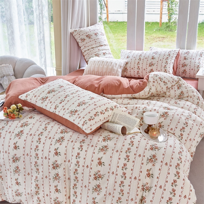 91家纺网 家纺一手货源 找家纺 富之航 2024新款云纱棉四件套现货供应 米图