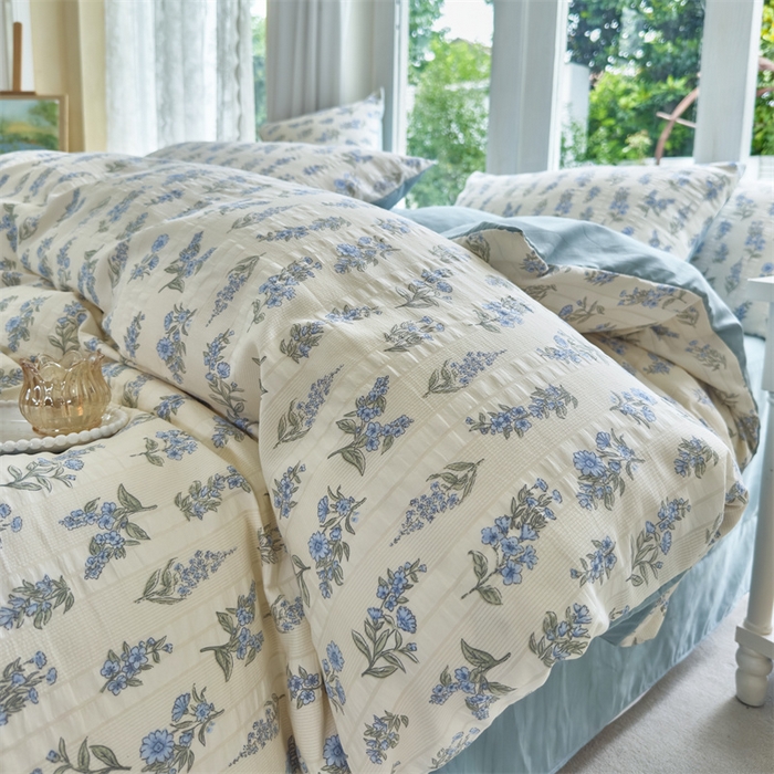 91家纺网 家纺一手货源 找家纺 富之航 2024新款云纱棉四件套现货供应 萱草