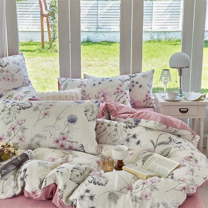 91家纺网 家纺一手货源 找家纺 富之航 2024新款云纱棉四件套现货供应 江南