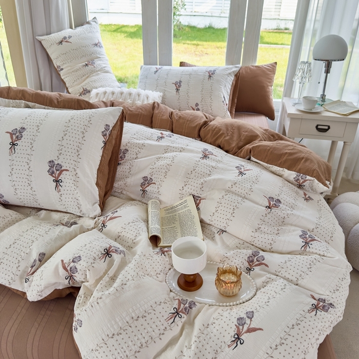 91家纺网 家纺一手货源 找家纺 富之航 2024新款云纱棉四件套现货供应 花艺咖