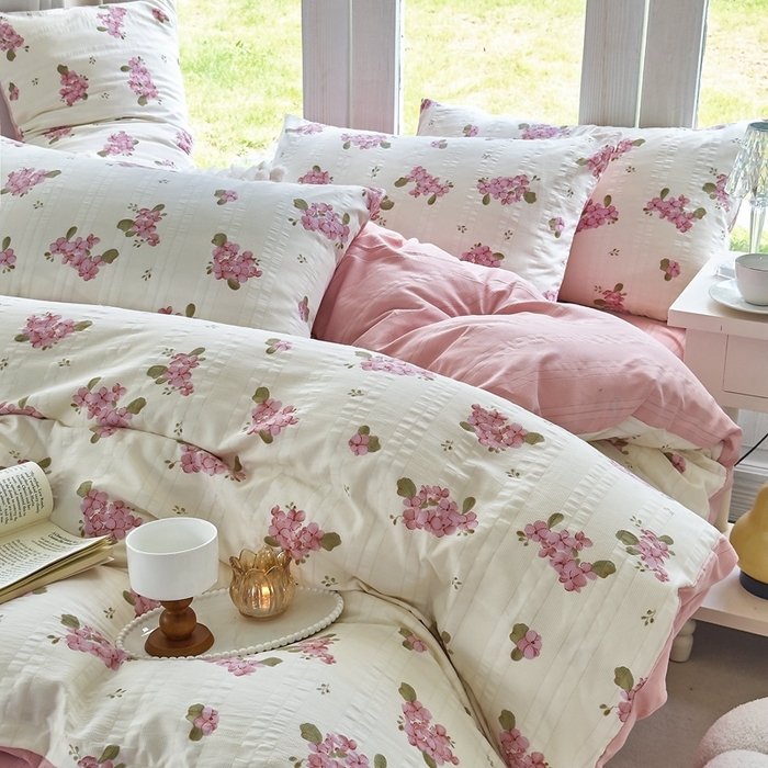 91家纺网 家纺一手货源 找家纺 富之航 2024新款云纱棉四件套现货供应 粉黛罗