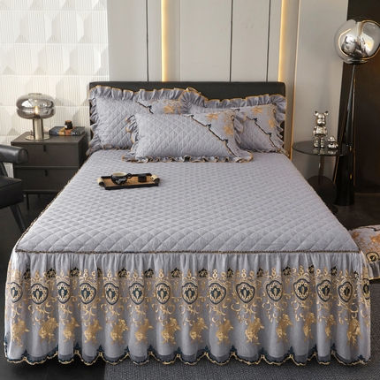 91家纺网 家纺一手货源 找家纺 （总）罗艺轩 2024新款色织蕾丝夹棉床裙三件套-皇家贵族