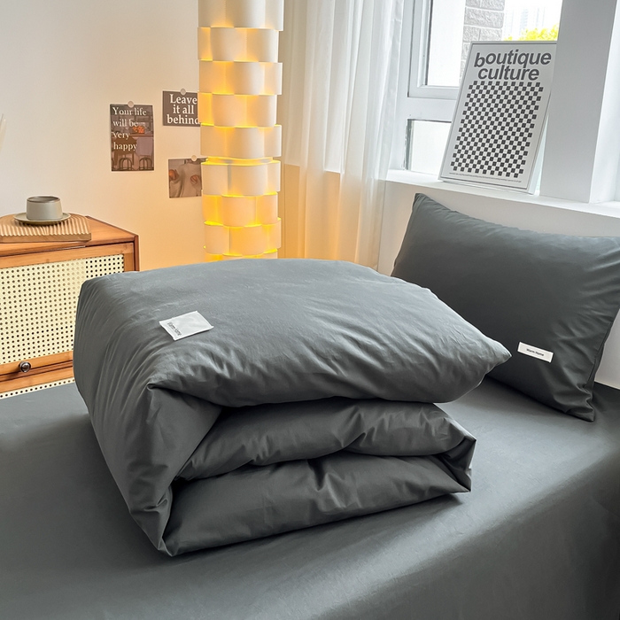 91家纺网 家纺一手货源 找家纺 蓝邻家纺 2024新款纯色水洗棉贴标四件套 高级灰