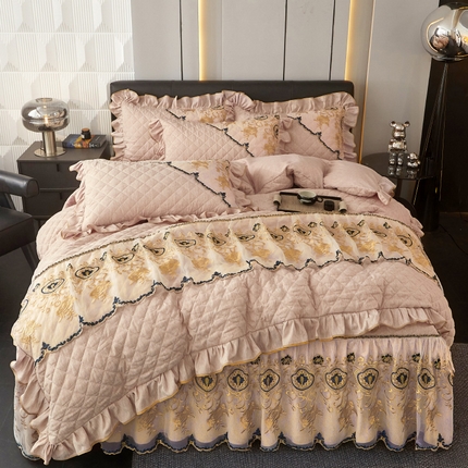 91家纺网 家纺一手货源 找家纺 （总）罗艺轩 2024新款色织蕾丝夹棉床裙款四件套-皇家贵族