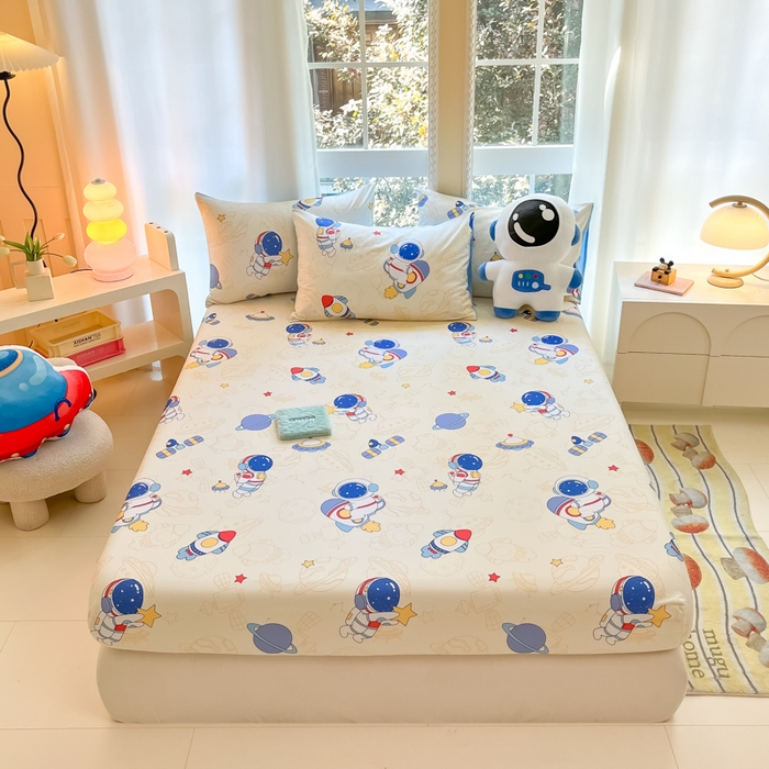 91家纺网 家纺一手货源 找家纺 博雅 2024新款全棉宇航员印花单床笠单被套 遨游星际