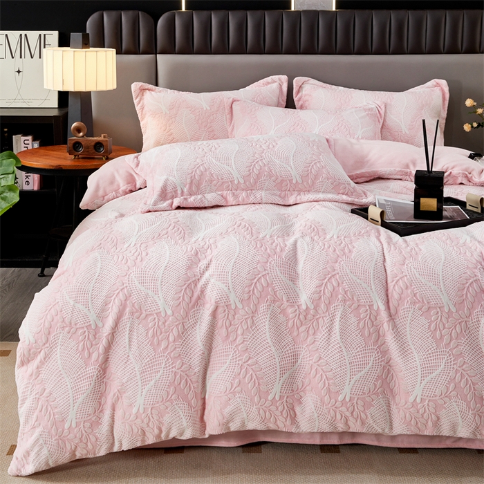 91家纺网 家纺一手货源 找家纺 2024新款A类8斤雕花绒牛奶绒四件套 秋思-粉