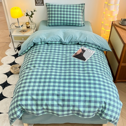 91家纺网 家纺一手货源 找家纺 （总）蓝邻家纺 2024新款纯色水洗棉贴标四件套