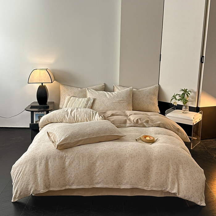 91家纺网 家纺一手货源 找家纺 博雅 2024新款全棉提花三层纱磨毛四件套（上图送2000元货款） 洛丽塔（米）