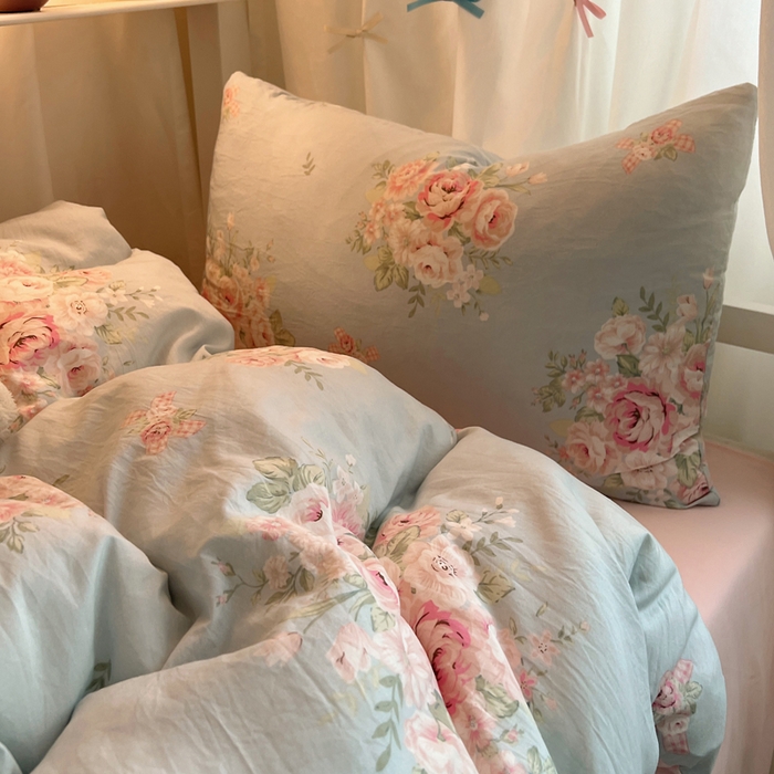 91家纺网 家纺一手货源 找家纺 繁花 2024新款亲肤水洗棉学生宿舍三件套四件套 粉粉蔷薇