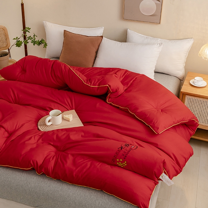 91家纺网 家纺一手货源 找家纺 优尚 2025新款华夫格水洗棉大豆被 玫瑰红