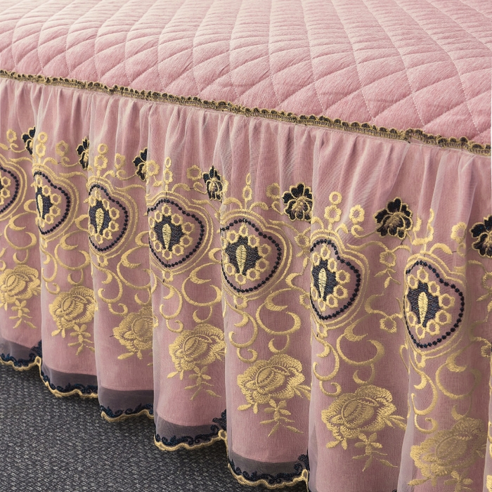 91家纺网 家纺一手货源 找家纺 罗艺轩 2024新款色织蕾丝夹棉床裙三件套-皇家贵族 皇家贵族-香妃粉