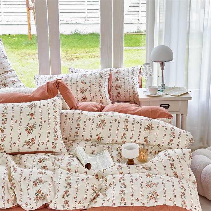 91家纺网 家纺一手货源 找家纺 富之航 2024新款云纱棉四件套现货供应 米图