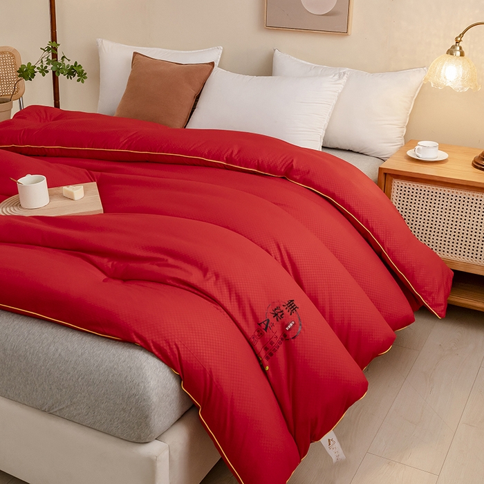 91家纺网 家纺一手货源 找家纺 优尚 2025新款华夫格水洗棉大豆被 玫瑰红