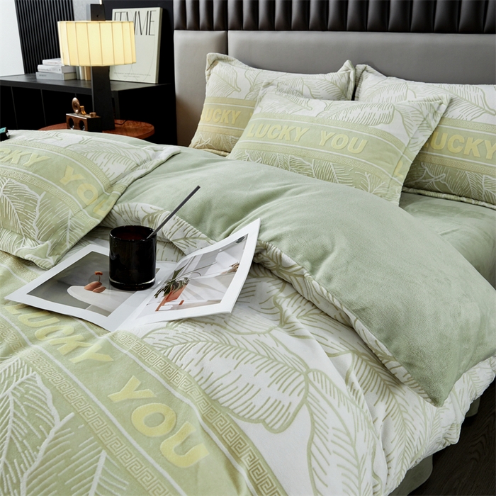 91家纺网 家纺一手货源 找家纺 2024新款A类8斤雕花绒牛奶绒四件套 叶霖-绿