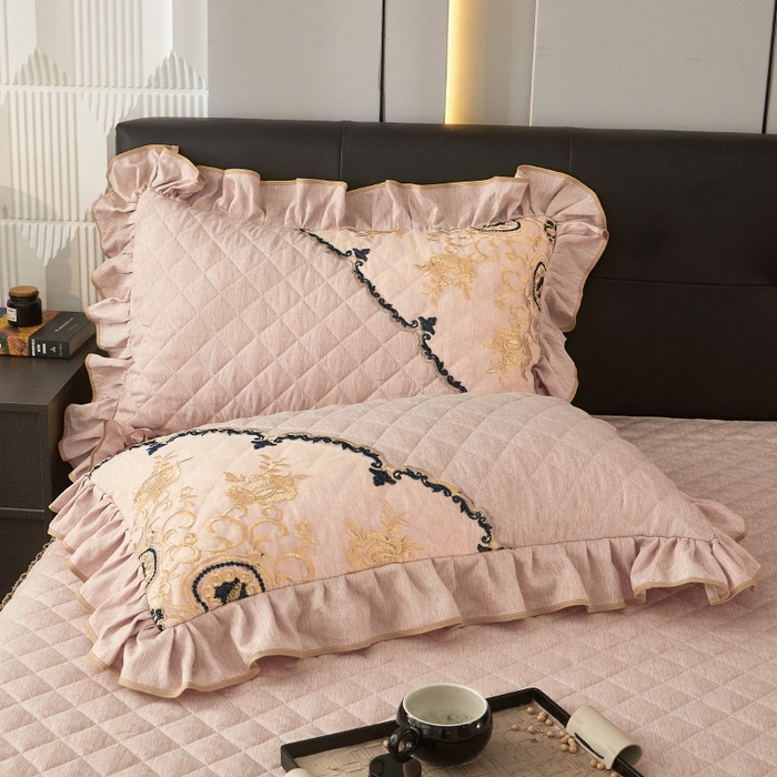 91家纺网 家纺一手货源 找家纺 罗艺轩 2024新款色织蕾丝夹棉床裙款四件套-皇家贵族 皇家贵族-奶茶色