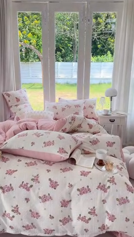 91家纺网 家纺一手货源 找家纺 富之航 2024新款云纱棉四件套现货供应 花枝江