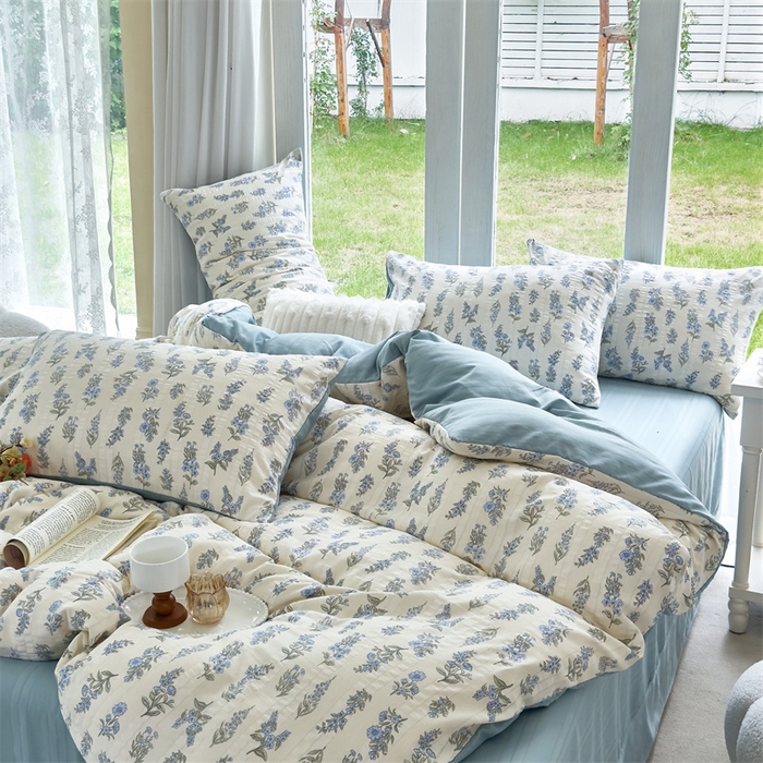 91家纺网 家纺一手货源 找家纺 富之航 2024新款云纱棉四件套现货供应 萱草