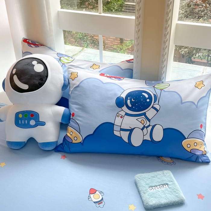 91家纺网 家纺一手货源 找家纺 博雅 2024新款全棉宇航员印花单床笠单被套 太空漫步
